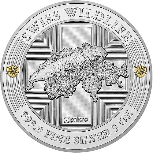 Back view of Silver Swiss Wildlife – Bear 3 oz PP – Ultra High Relief 2025
