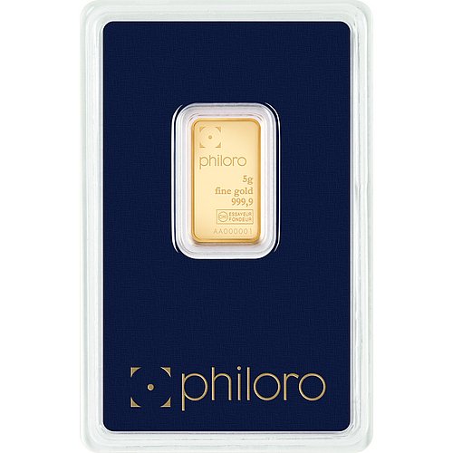 La parte anteriore del Lingotto d’oro 5 g philoro