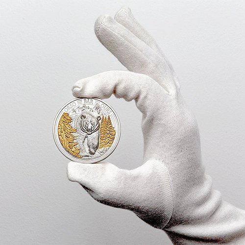 Front view of Silver Swiss Wildlife – Bear 3 oz PP – Ultra High Relief 2025