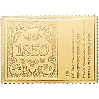 Vorderseite der GOLDENE BRIEFMARKE - Erste Schweizer Bundesbriefmarke 1/2oz - 2025