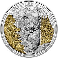 Front view of the Silver Swiss Wildlife – Bear 3 oz PP – Ultra High Relief 2025