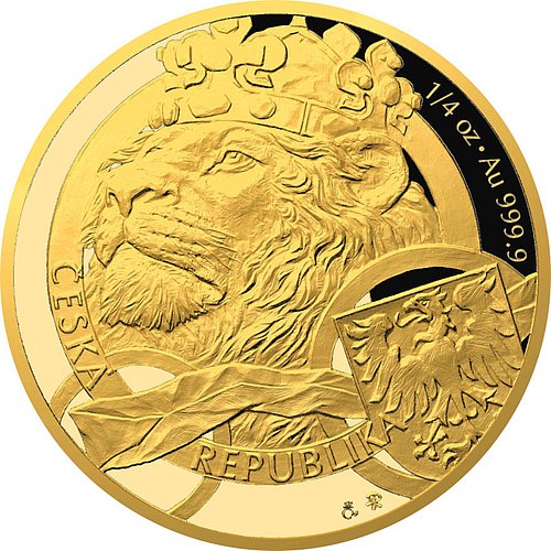 Vorderseite der Gold Tschechischer Löwe 1/4 oz - PP - 2025 (inkl. Etui und COA)