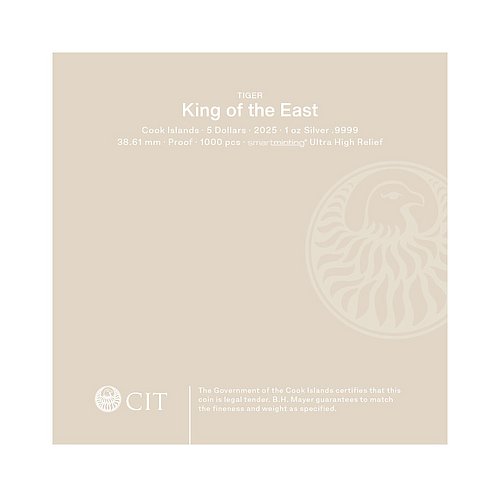 Zertifikat des Silber King of the East - Tiger 1 oz PP - Ultra High Relief