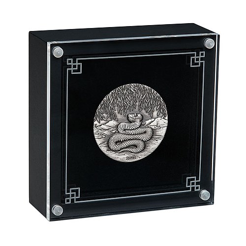 Silber Lunar III Schlange 2 oz - Antik Finish 2025 im Original Münzetui