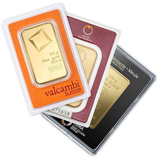 Beispiel eines Goldbarren 100 g - LBMA-zertifizierter Hersteller